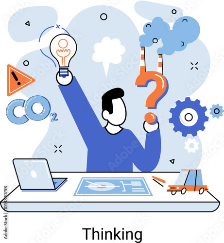 Problem solving metaphor, wondering or thinking, planning or pondering, with question mark. Creative thought idea. Brainstorming, idea and fantasy, motivation and inspiration, finding solution, answer