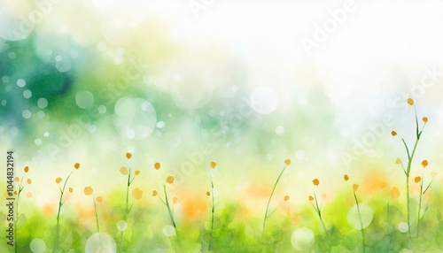 Watercolor landscape background illustration of a bright meadow