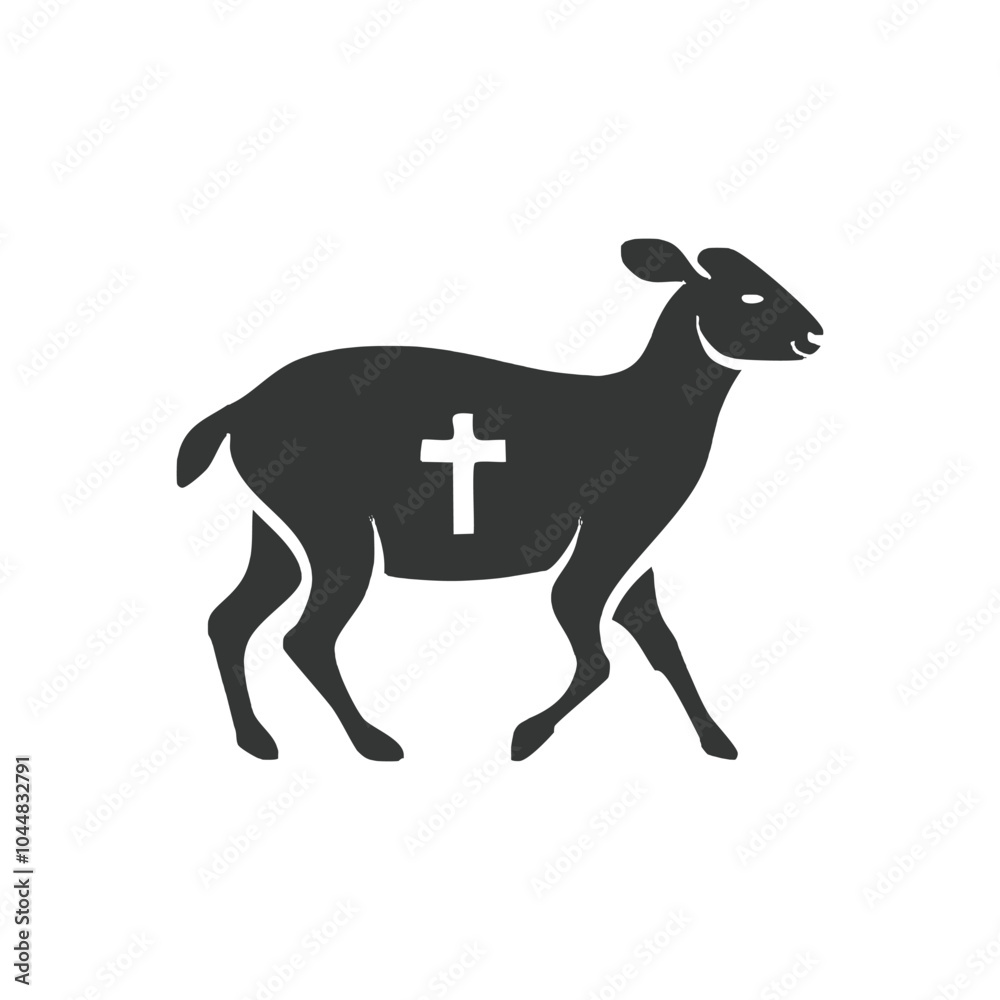 Fototapeta premium A minimalist white lamb standing calmly, with a small, simple cross 