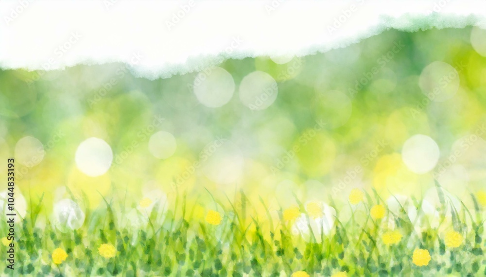Watercolor landscape background illustration of a bright meadow