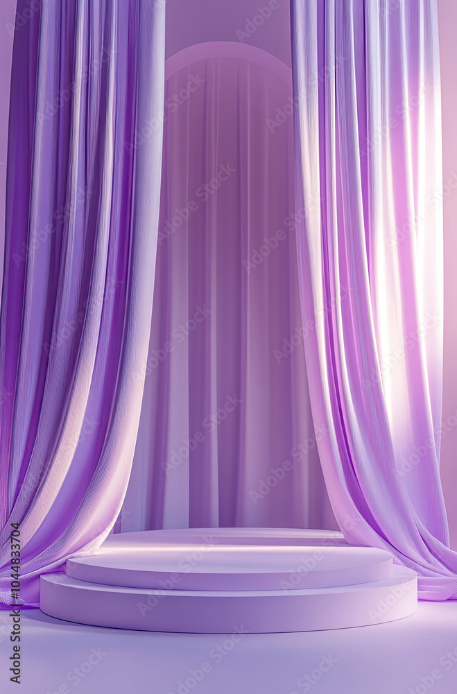 3D Rendered Podium with Light Lilac Curtains 3D Rendered Podium with Light Lilac Curtains