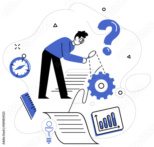 Business innovation vector illustration. In orchestra business, ambition plays melodic notes growth and innovation Creativeness is gardener tending to flowers success in business garden