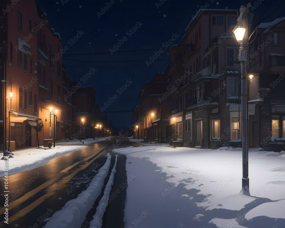 a snowy street at night scene background a snowy street at night scene background