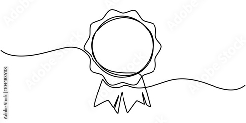 Award Ribbon Continuous Line Icon, Social Skills Continuous Line Editable Icon, Certified Badge Continuous Line Editable Stroke Line, Medal in one continuous single line art drawing style isolated.