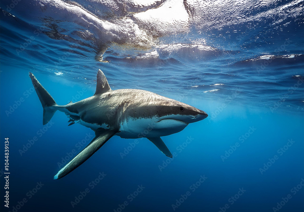 Fototapeta premium Weiße Hai (Carcharodon carcharias) Gruppe unter Wasser