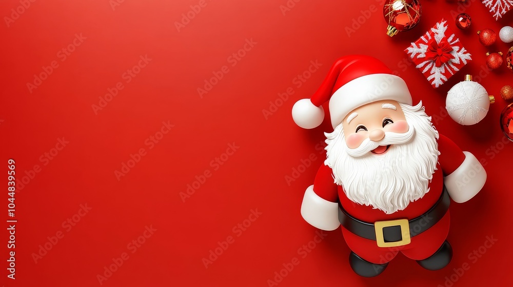 A red background with a santa standing in the middle A red background with a santa standing in the middle