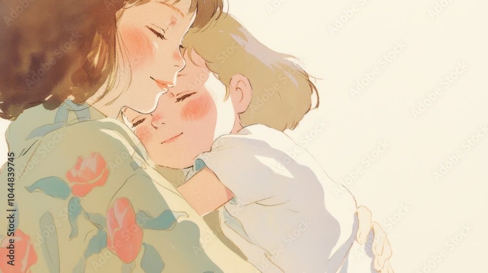 light watercolour, family, bright, white background, few details, dreamy light watercolour, family, bright, white background, few details, dreamy