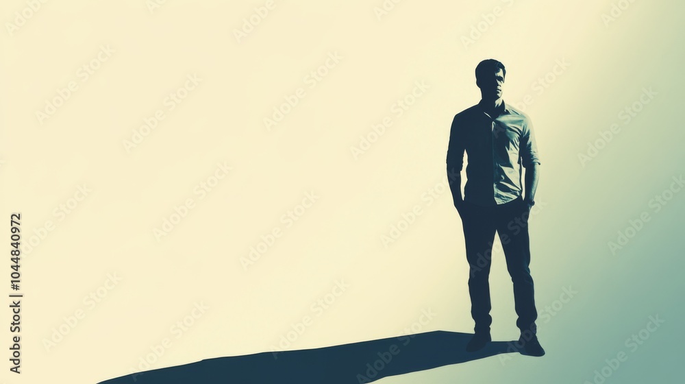 Silhouette of a man standing with his hands in his pockets. Silhouette of a man standing with his hands in his pockets.