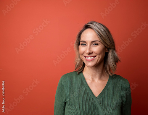 Portrait of Beautiful Happy Young Woman Smiling Against Colorful Studio Background