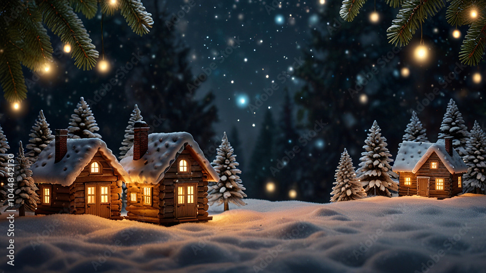 3D Render of Tiny Ornaments Shaped Like Cabins