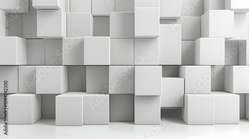 Random shifted white cube boxes block background wallpaper banner with copy space