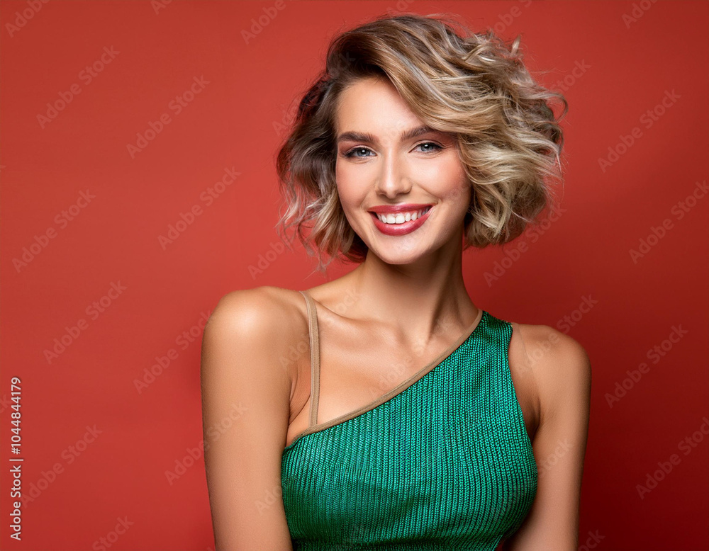 Portrait of Beautiful Happy Young Woman Smiling Against Colorful Studio Background Portrait of Beautiful Happy Young Woman Smiling Against Colorful Studio Background