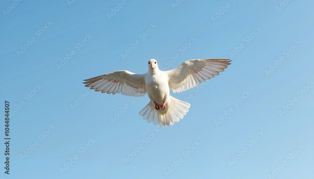 Fototapeta premium Peace dove flying freely in the clear blue sky