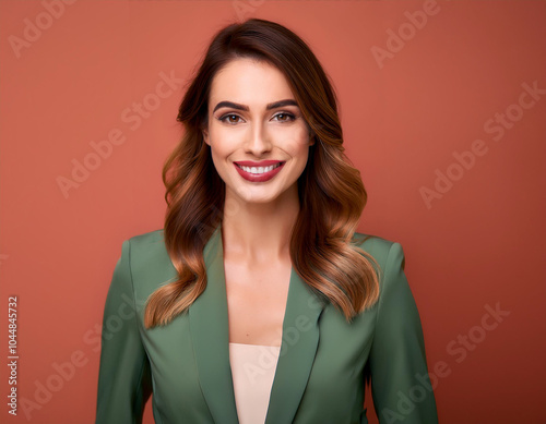 Portrait of Beautiful Happy Young Woman Smiling Against Colorful Studio Background