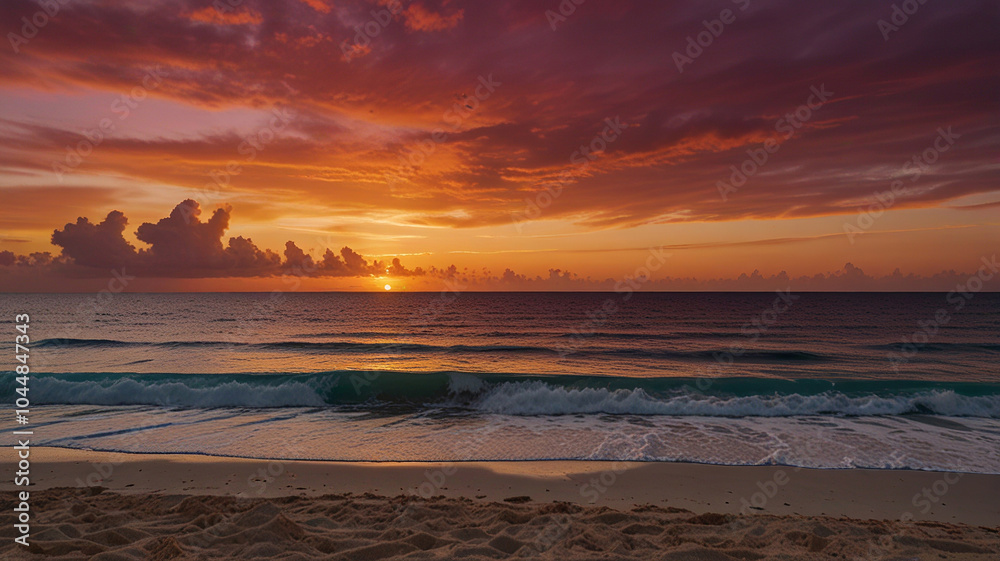 Obraz premium Vibrant Sunset Over Remote Cuban Beach Landscape