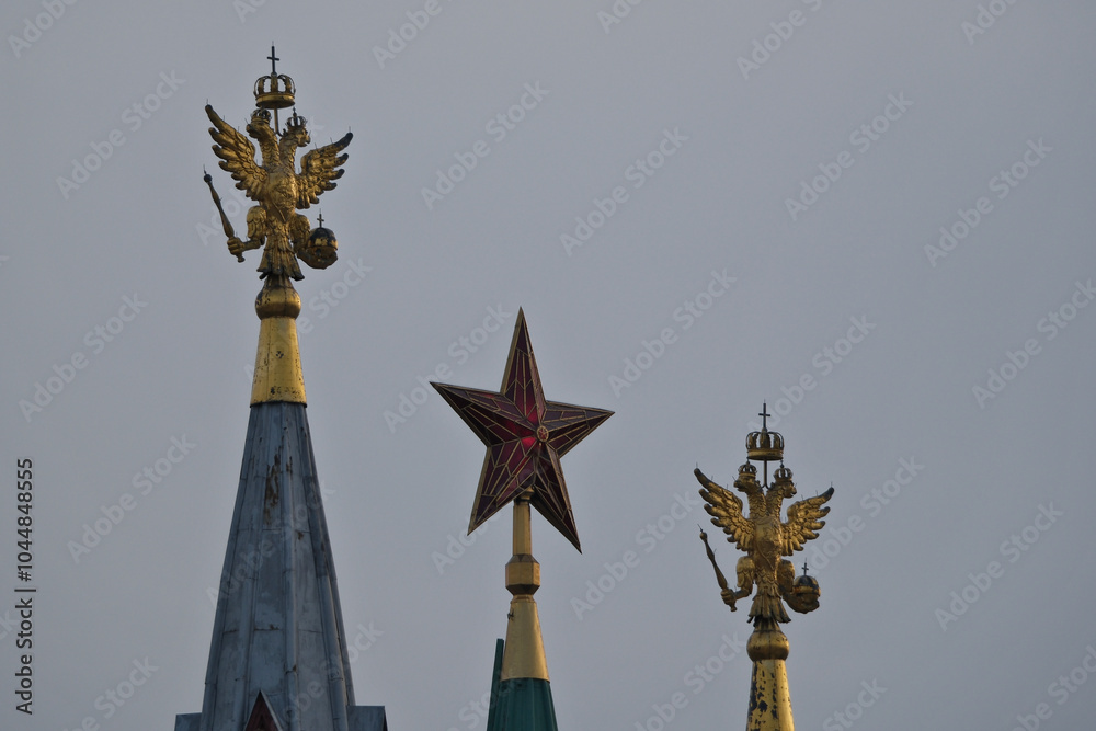 Two double-headed eagles and red Kremlin star Two double-headed eagles and red Kremlin star