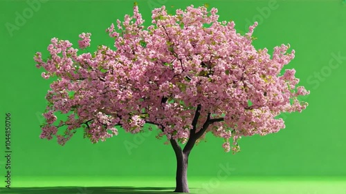 Cherry Blossom Tree in Full Bloom on green screen background