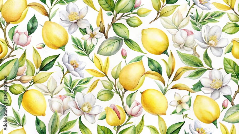 Watercolor lemon magnolia flower pattern Watercolor lemon magnolia flower pattern