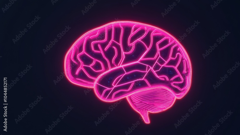 A vibrant pink neon brain illustration, symbolizing creativity, intelligence, and technology in modern art design. A vibrant pink neon brain illustration, symbolizing creativity, intelligence, and technology in modern art design.