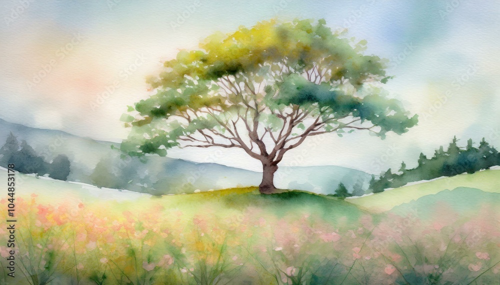 Spring gentle meadow landscape painting
