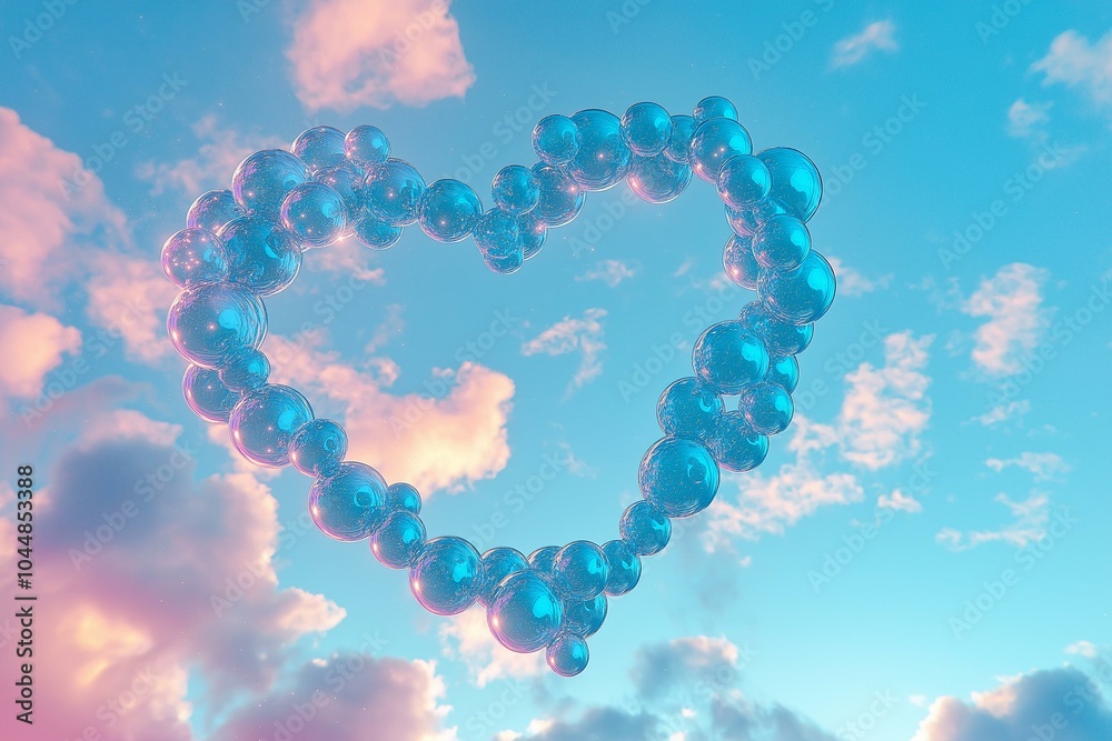 Dreamlike Image of a Heart Made of Bubbles in the Sky