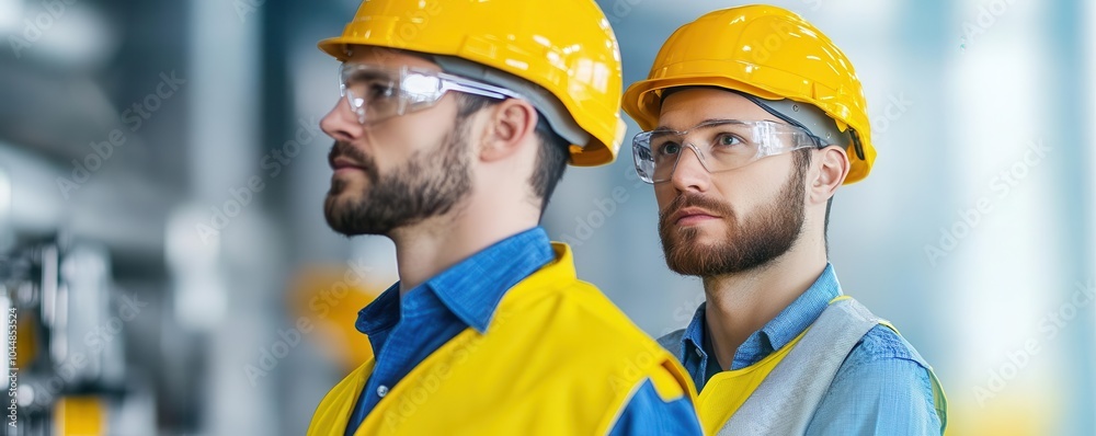 Obraz premium Engineers overseeing the production process in a modern manufacturing plant, machinery in motion, ultrarealistic detail of equipment and focused expressions