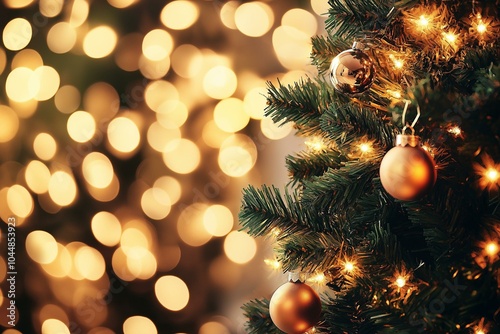 Stunning Image of a Decorated Christmas Tree with Glowing Lights and Ornaments