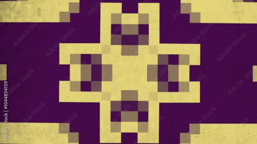 Pixelated cross made of yellow squares against a purple background Pixelated cross made of yellow squares against a purple background