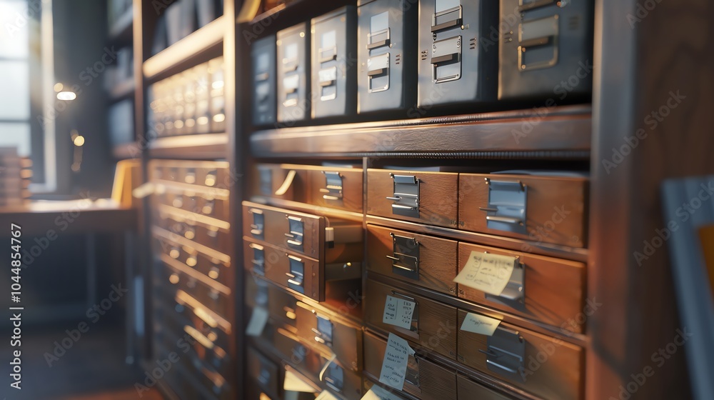 A detailed render of a filing cabinet with labels and documents A detailed render of a filing cabinet with labels and documents