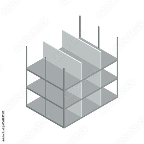 steel frame construction site Isometric Vector Illustration