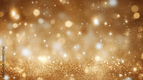 Glittering Christmas Sparkles Background with Shining Abstract Gold Bokeh Light