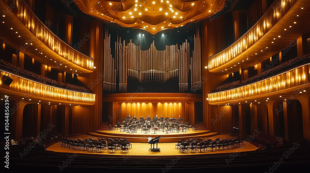 Obraz premium Enchanting Concert Hall with Self-Playing Instruments Inspiring Nightly Musical Creation