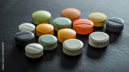 2410 18.A colorful assortment of pills and tablets, symbolizing the role of highly active antiretroviral therapy in treating HIV/AIDS. The diverse shapes and sizes represent the medical complexity