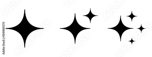 Abstract simple sparkle star vector icon set black silhouette isolated on transparent background.