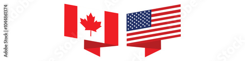 USA and Canada flags. American and Canadian national symbol. Vector illustration