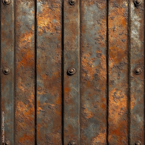 Rusted metal texture with vertical lines and bolts, showing natural aging and decay.