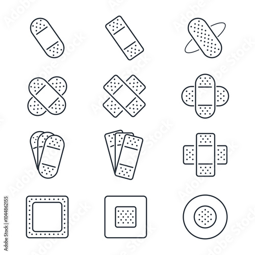 Medical patch and plaster editable stroke outline icons set isolated on white background flat vector illustration. Pixel perfect