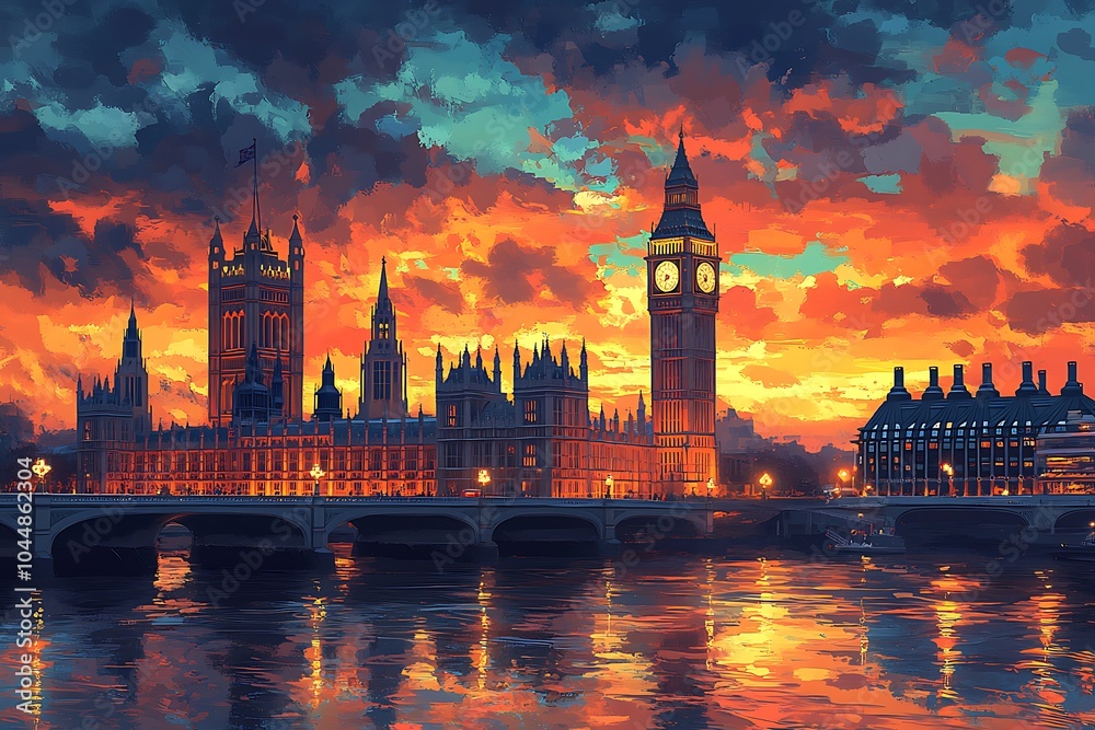 Fototapeta premium London cityscape double exposure contemporary style minimalist artwork collage illustration design