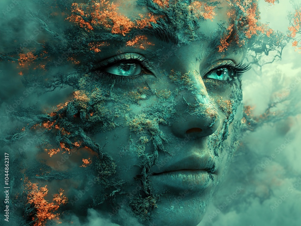 Surreal Woman Tree Face Art - Digital Fantasy Surreal Woman Tree Face Art - Digital Fantasy