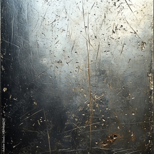 Weathered metal texture with scratches and rust, showcasing industrial wear and tear.