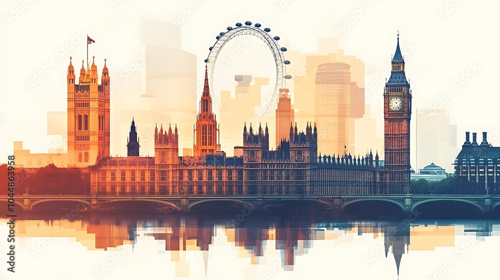 London cityscape double exposure contemporary style minimalist artwork collage illustration design London cityscape double exposure contemporary style minimalist artwork collage illustration design