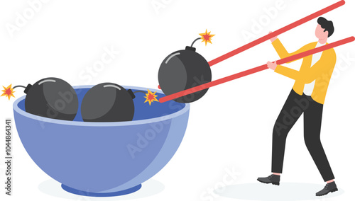 Business risk and professional strategy concept. Manage Business risk. Funambulist. Balance-master. Vector illustration

