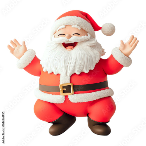 Jolly Santa Claus 3D Render: A cheerful and festive Santa Claus, rendered in 3D, sits with a joyful expression, his arms outstretched in a welcoming gesture.