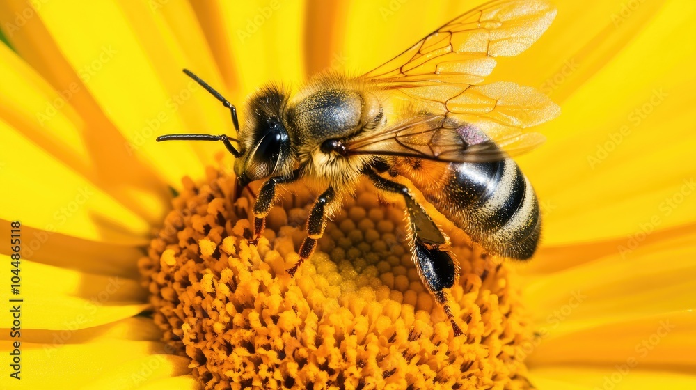 Close-Up of Bee on Bright Yellow Flower Petal Close-Up of Bee on Bright Yellow Flower Petal
