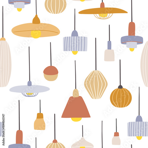 Hand drawn lamps seamless pattern