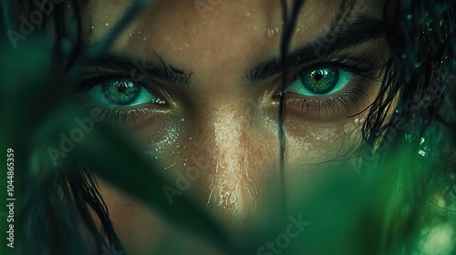 Intense Close-Up Portrait of a Woman with Green Eyes