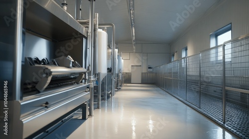 A high-tech dairy farm with automated feeding and milking systems, improving animal welfare and productivity. photo