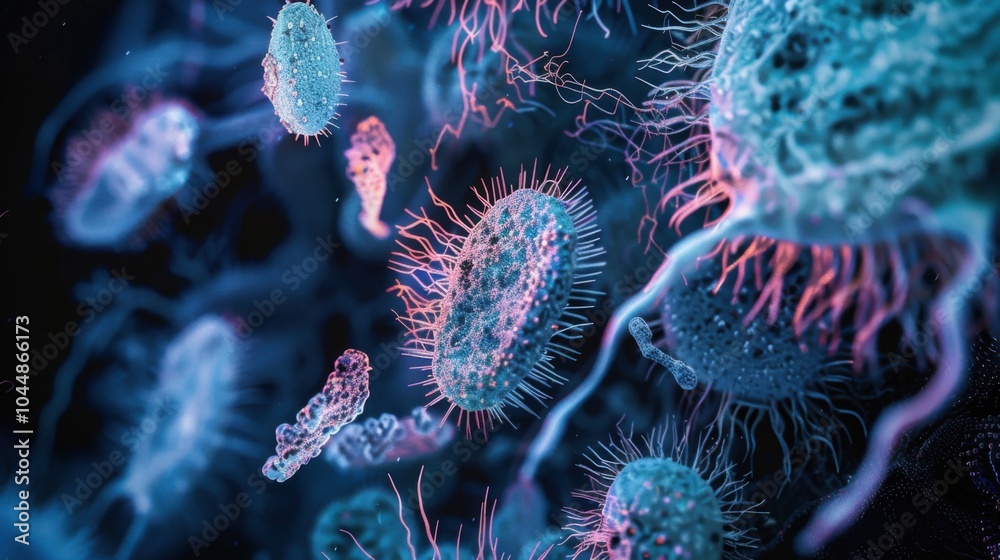 Ancient microbes under microscope reveal intricate cellular structures, showcasing their mysterious and ancient nature, ideal for scientific and educational content Ancient microbes under microscope reveal intricate cellular structures, showcasing their mysterious and ancient nature, ideal for scientific and educational content