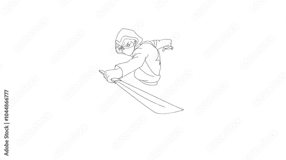 Powerful ninja slashing with a sword in an outdoor setting, ready for battle. Great for fantasy, adventure, and combat-themed visuals