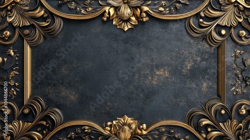 A luxurious frame embellished with embossed golden floral accents, set against a dark background, radiating elegance and a sense of grandiosity.